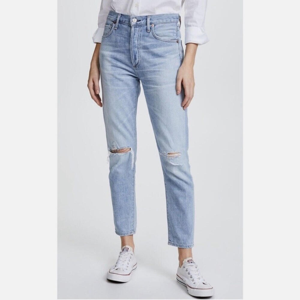 Citizens of Humanity Liya High Rise Classic Fit Crop Blue Distressed Jeans